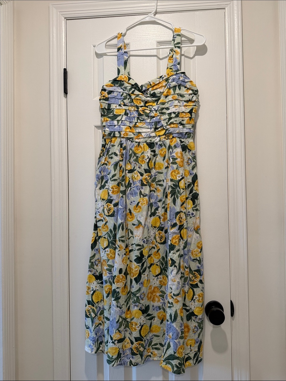 Abercrombie & Fitch Yellow Floral Midi Dress with Green Leaves